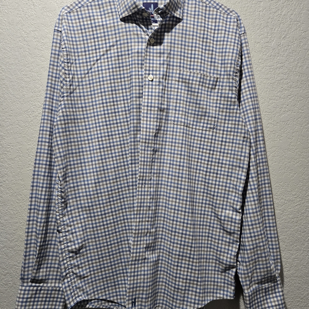johnnie-O Blue and White Plaid Casual Shirt